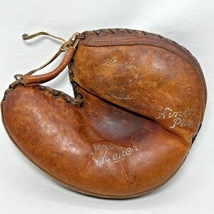 Vintage 1950s Al Walker Denkert M228LL Leather Catchers Mitt RHT